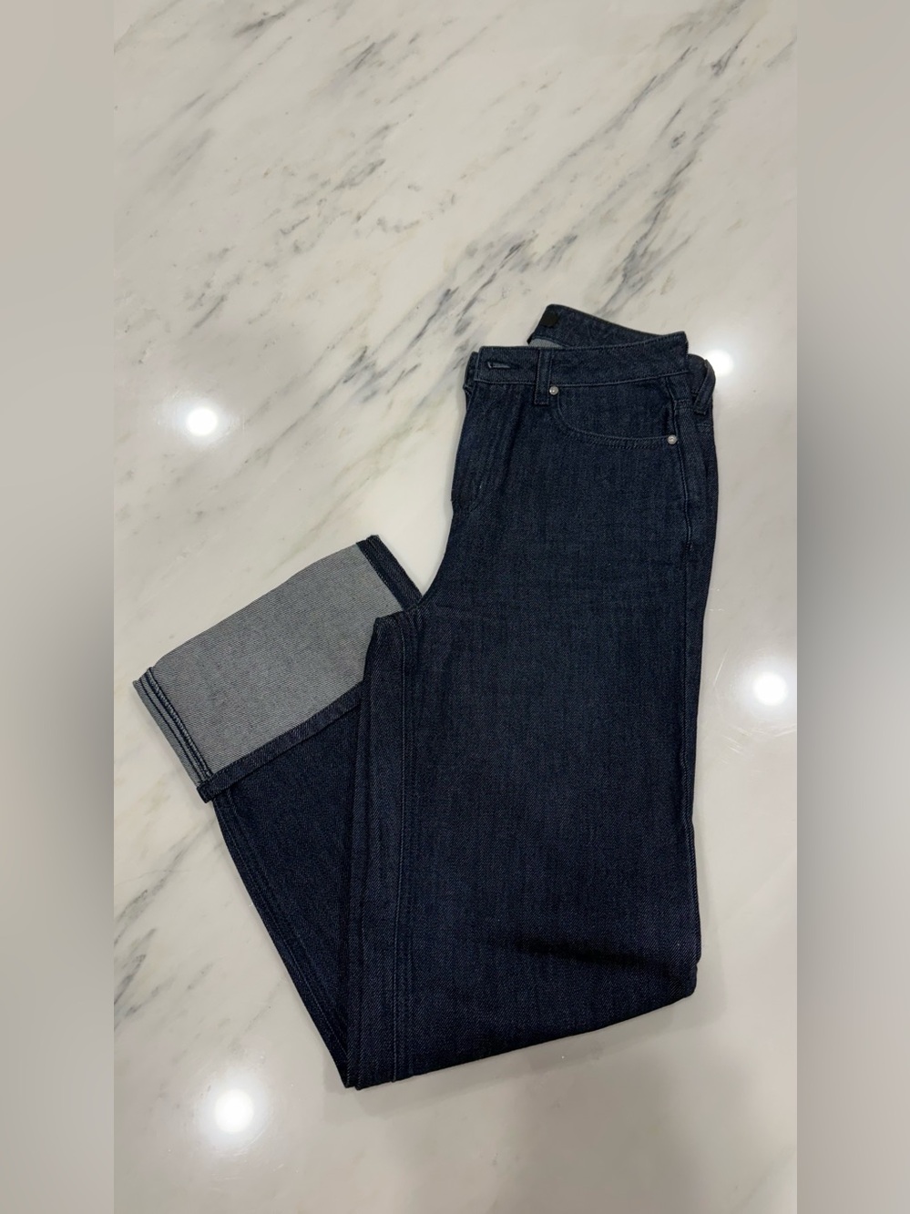 AFRM Dark Indigo Wide-Leg Jeans with Cuffed Hem - Picture 3 of 5